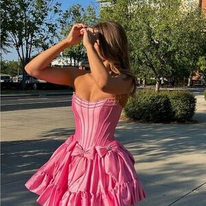 Pink Strapless Dress with Bow Details